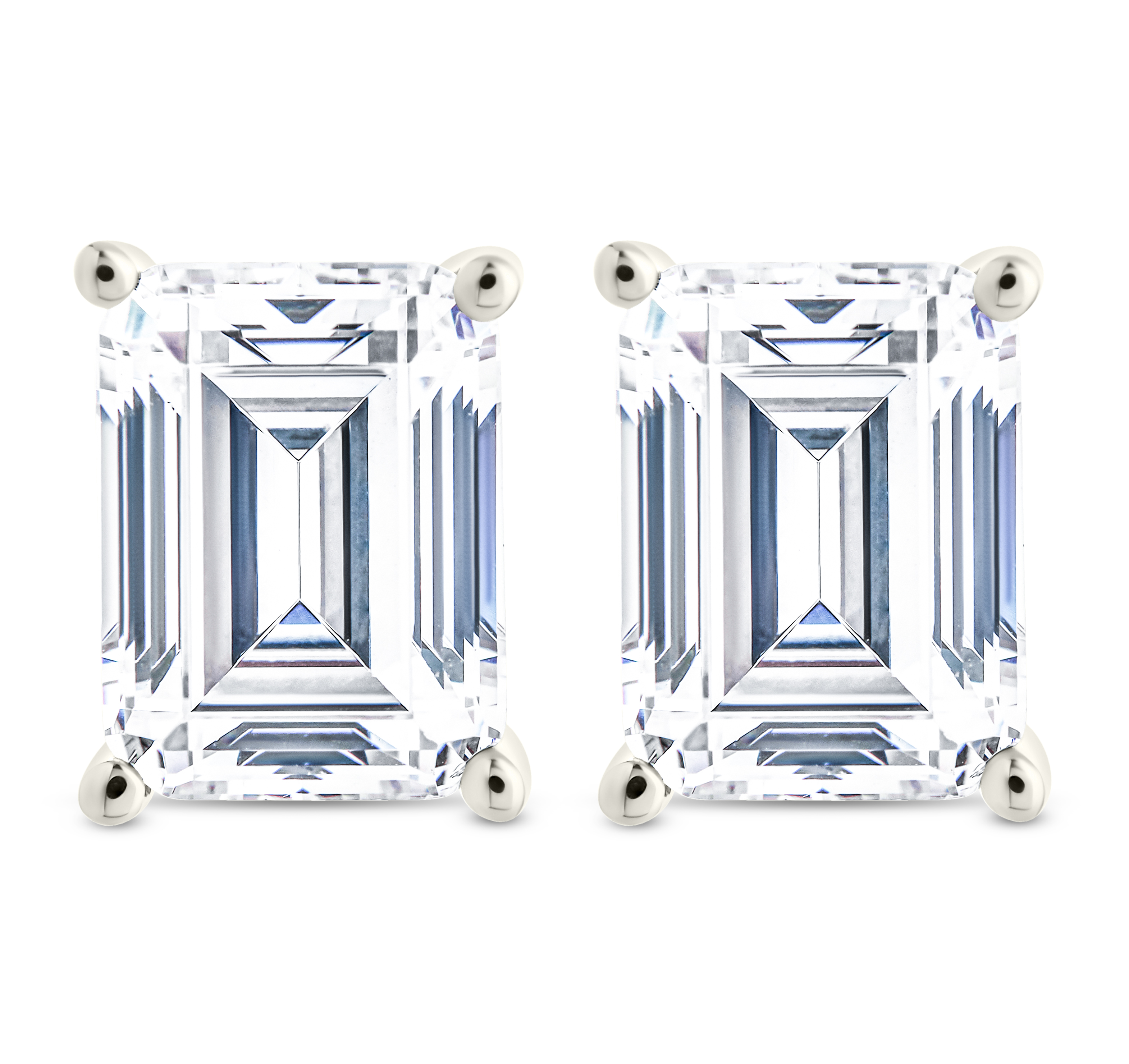 Sterling Silver Emerald Cut Prong Set Stud Earrings