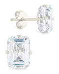 Sterling Silver Emerald Cut Prong Set Stud Earrings