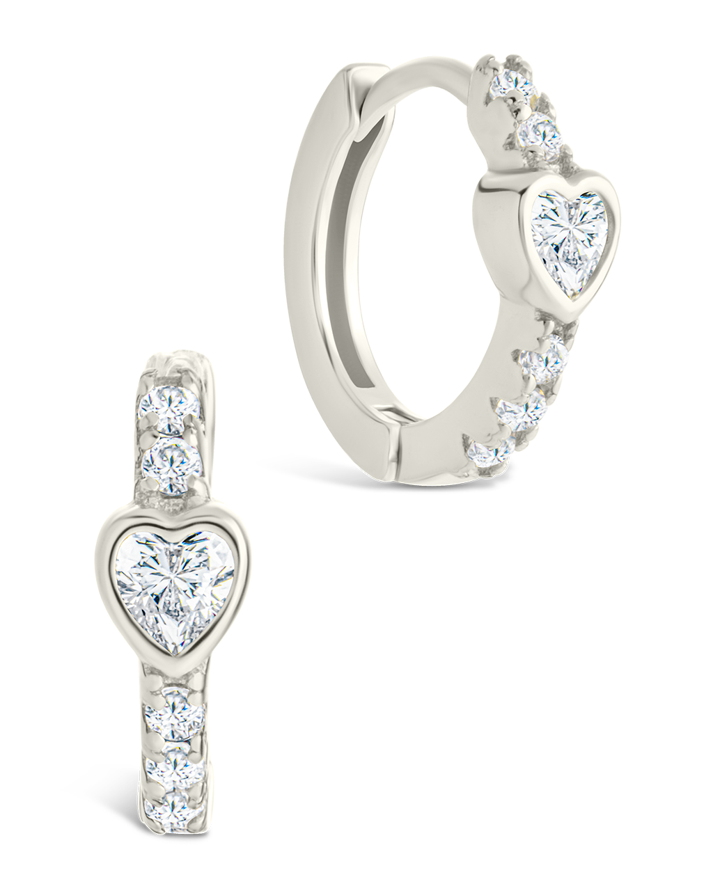 Sterling Silver Heart Cut Bezel Set Huggie Hoop Earrings