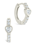 Sterling Silver Heart Cut Bezel Set Huggie Hoop Earrings