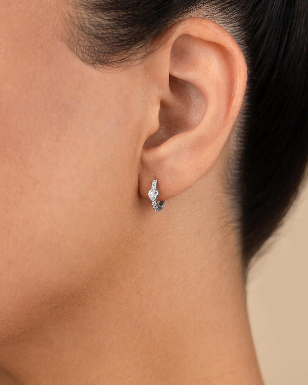 Sterling Silver Heart Cut Bezel Set Huggie Hoop Earrings