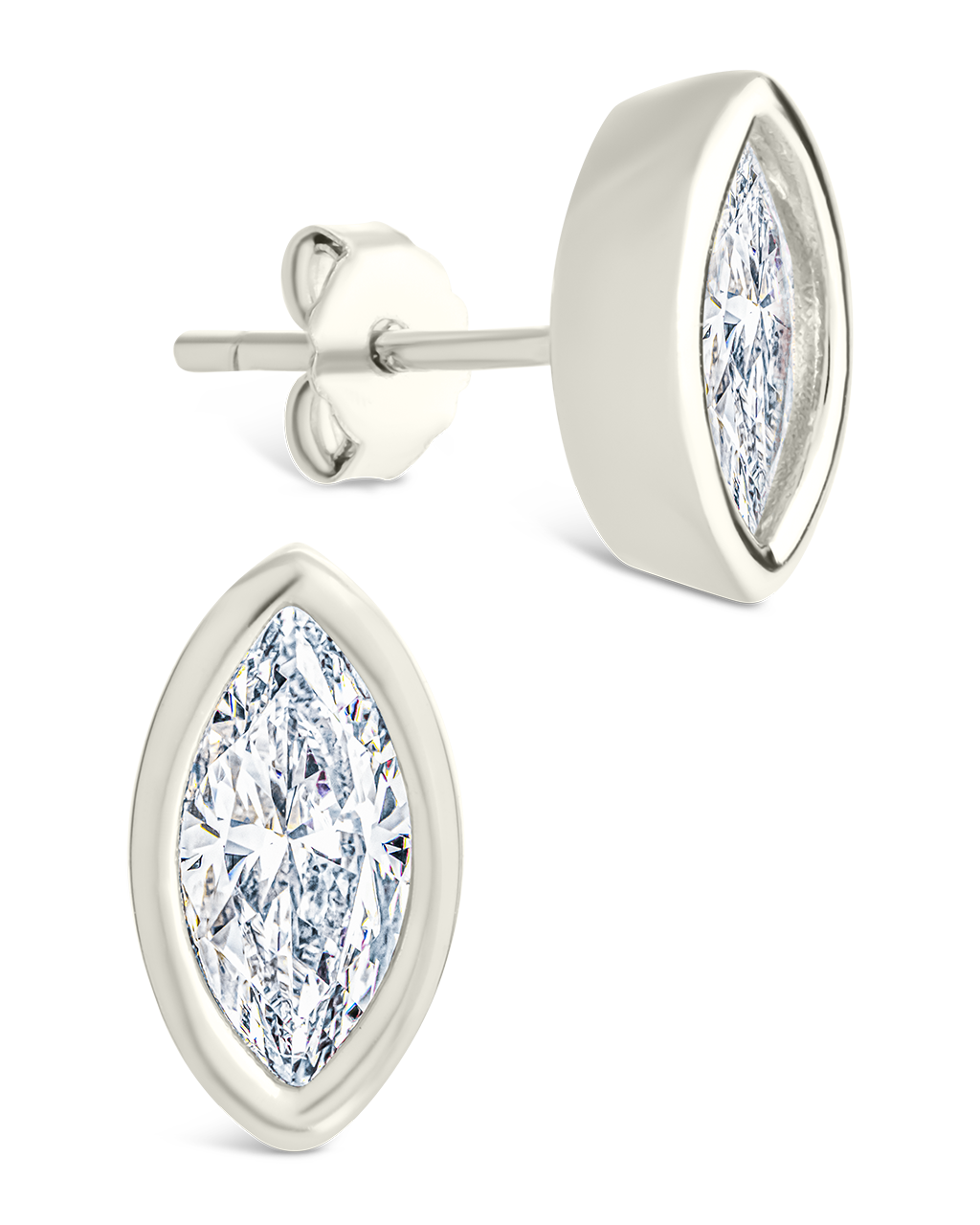 Sterling Silver Marquise Cut Bezel Set Stud Earrings
