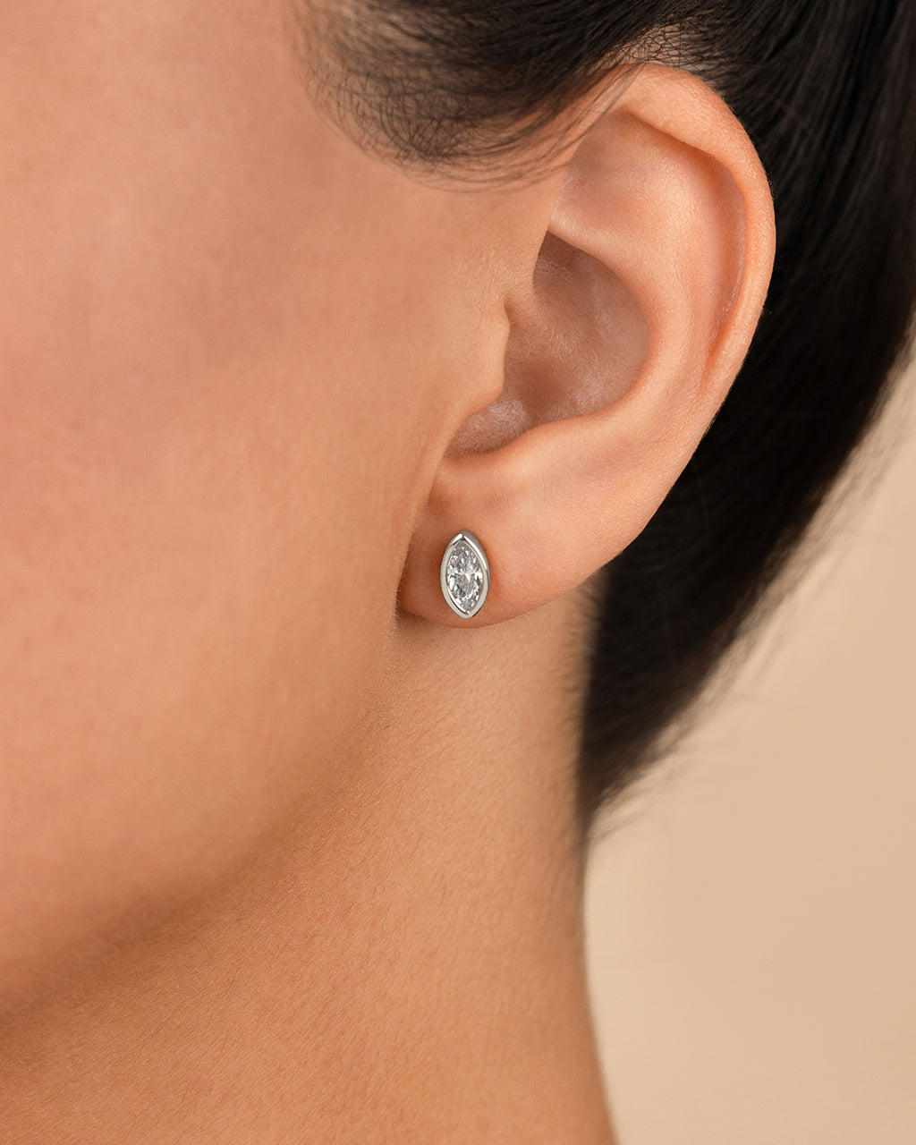 Sterling Silver Marquise Cut Bezel Set Stud Earrings