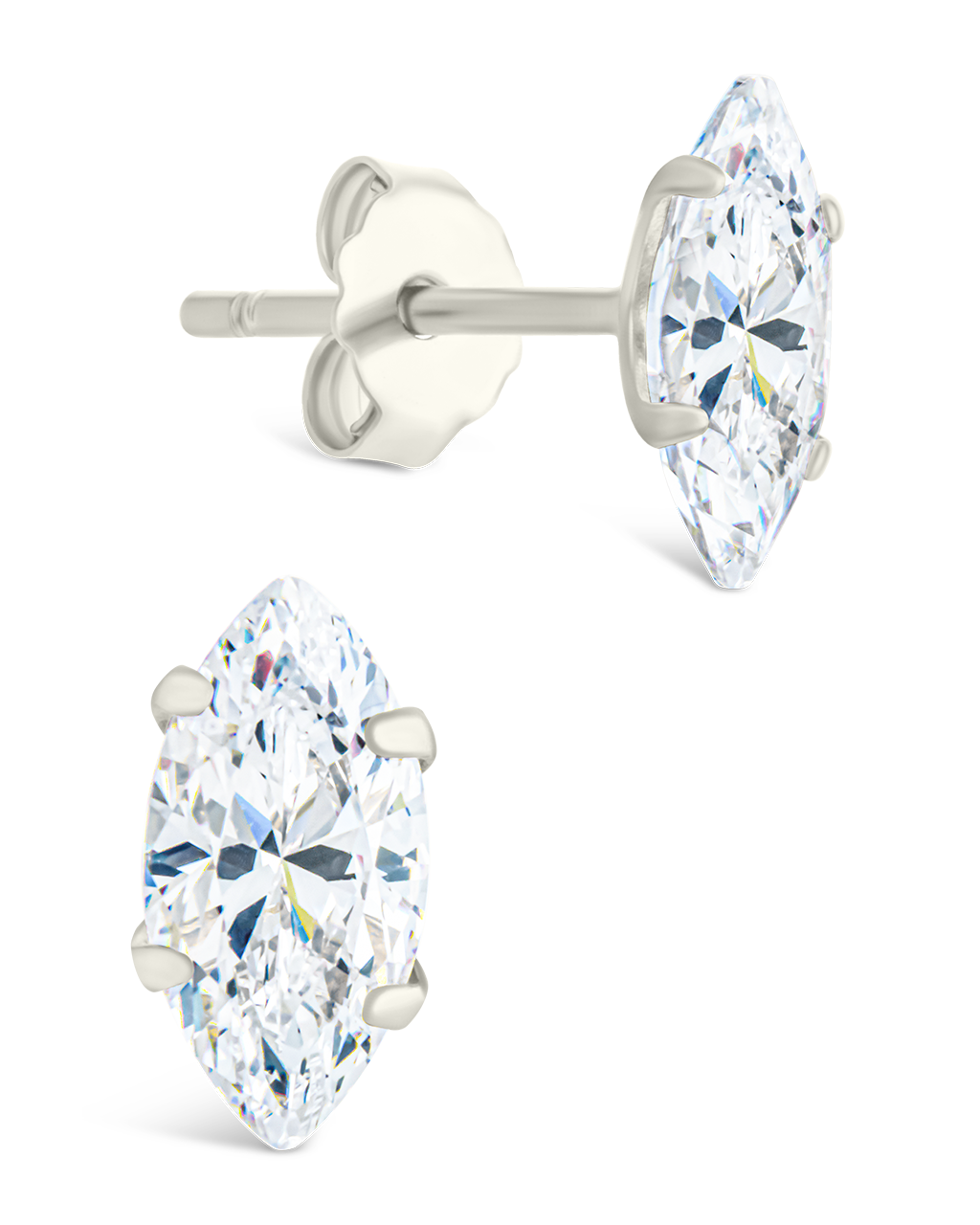 Sterling Silver Marquise Cut Prong Set Stud Earrings