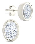 Sterling Silver Oval Cut Bezel Set Stud Earrings