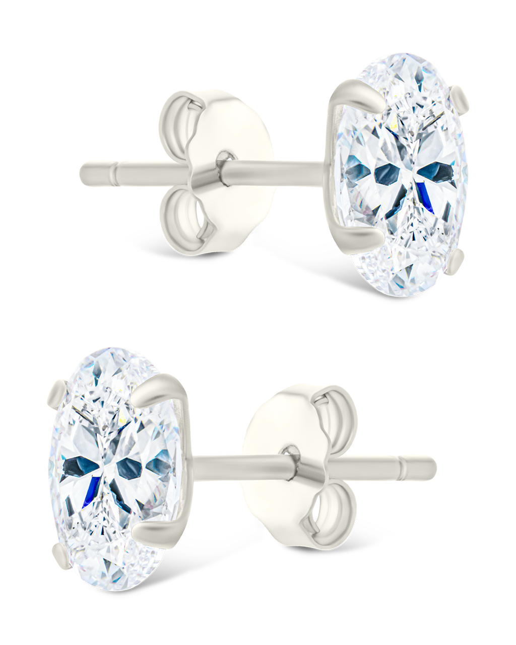 Sterling Silver Oval Cut Prong Set Stud Earrings