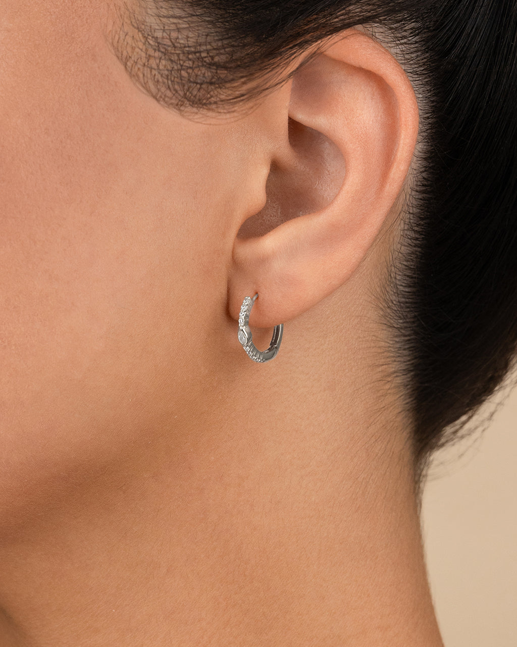 Sterling Silver Pear Cut Bezel Set Huggie Hoop Earrings