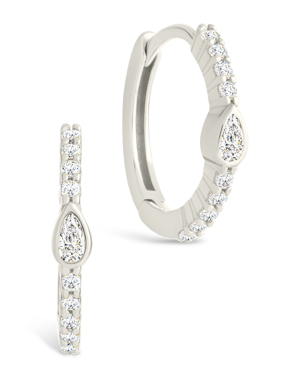 Sterling Silver Pear Cut Bezel Set Huggie Hoop Earrings