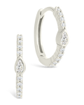Sterling Silver Pear Cut Bezel Set Huggie Hoop Earrings