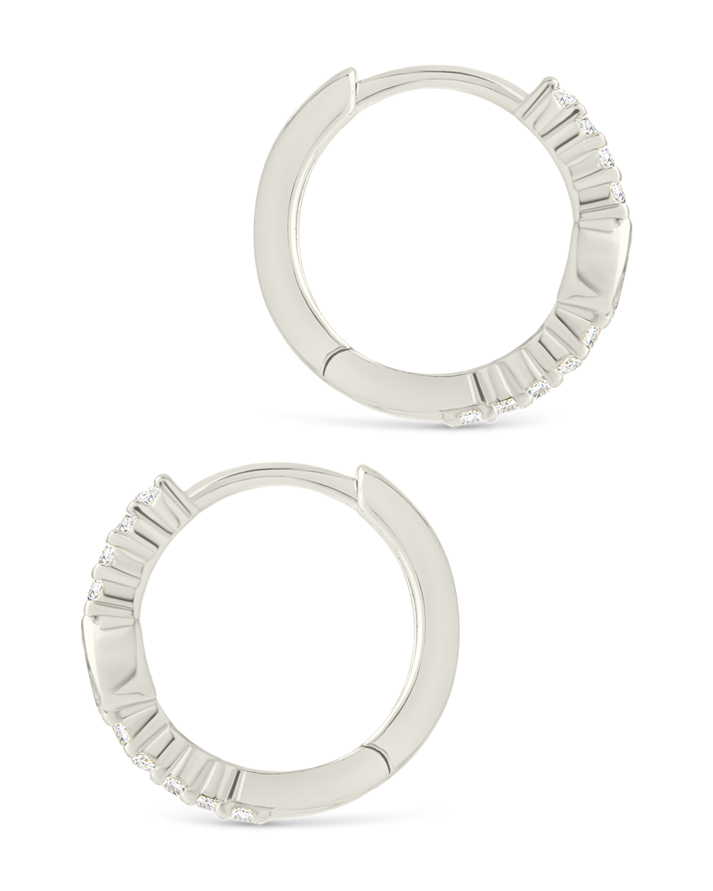 Sterling Silver Pear Cut Bezel Set Huggie Hoop Earrings