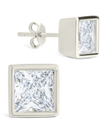 Sterling Silver Princess Cut Bezel Set Stud Earrings