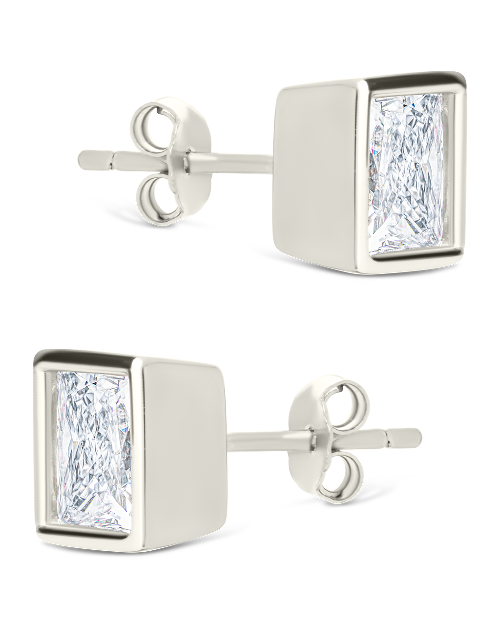 Sterling Silver Princess Cut Bezel Set Stud Earrings