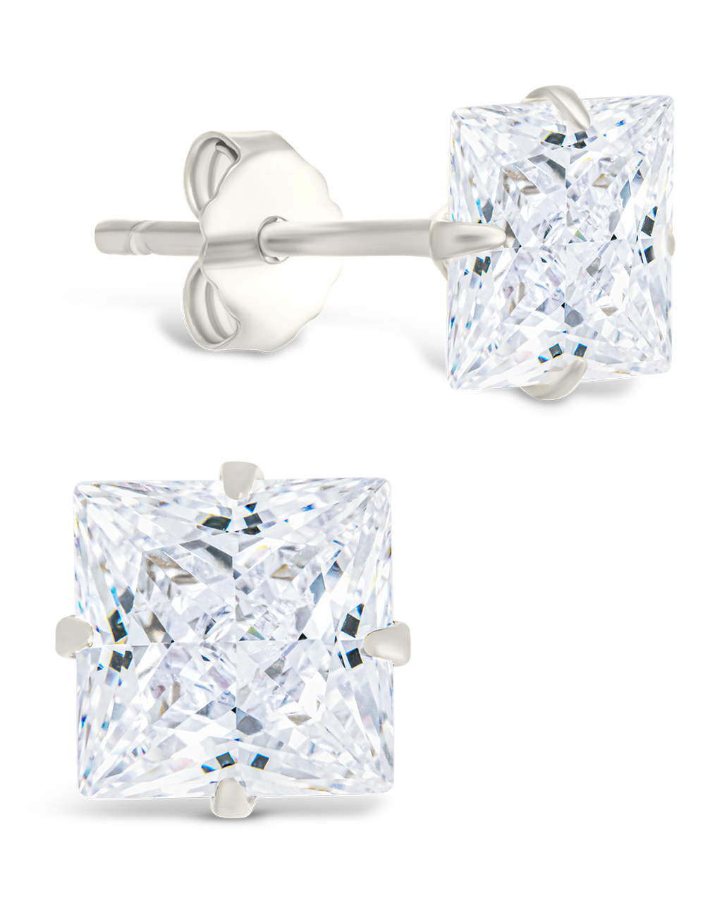 Sterling Silver Princess Cut Prong Set Stud Earrings