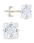 Sterling Silver Princess Cut Prong Set Stud Earrings
