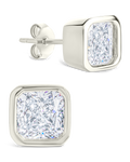 Sterling Silver Radiant Cut Bezel Set Stud Earrings