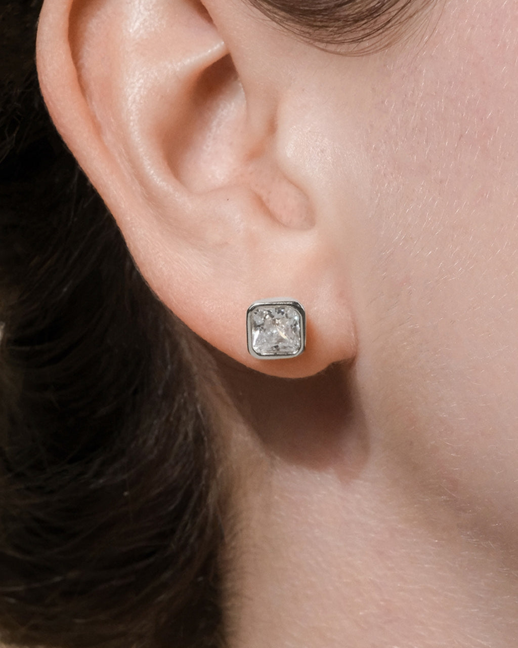 Sterling Silver Radiant Cut Bezel Set Stud Earrings