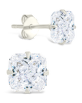 Sterling Silver Radiant Cut Prong Set Stud Earrings