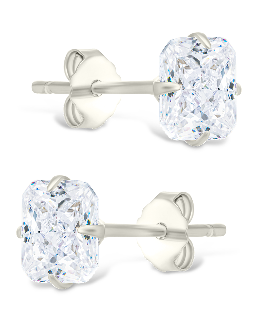 Sterling Silver Radiant Cut Prong Set Stud Earrings