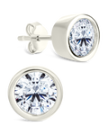Sterling Silver Round Cut Bezel Set Stud Earrings