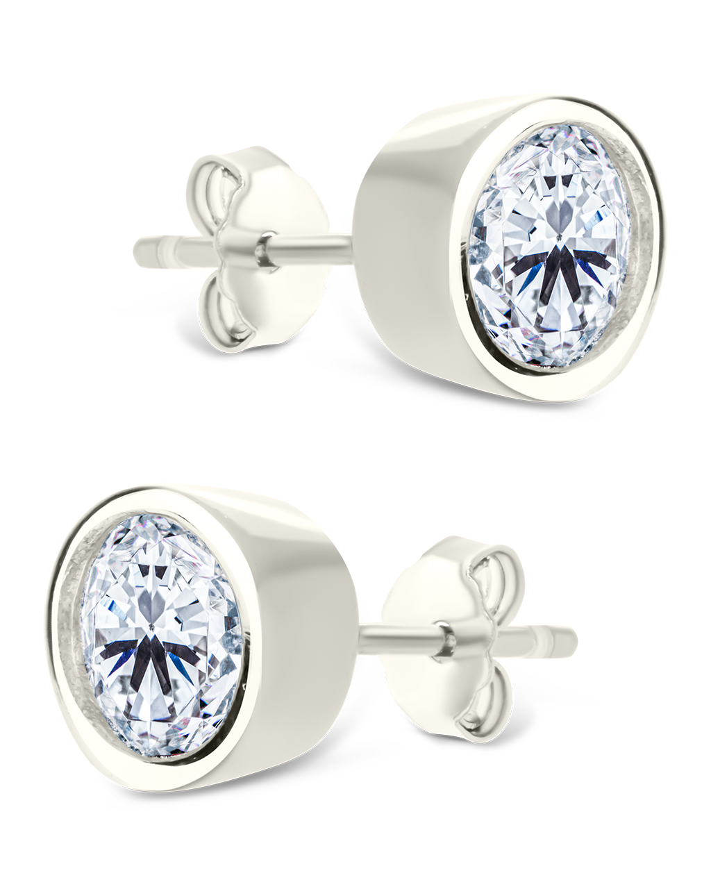 Sterling Silver Round Cut Bezel Set Stud Earrings