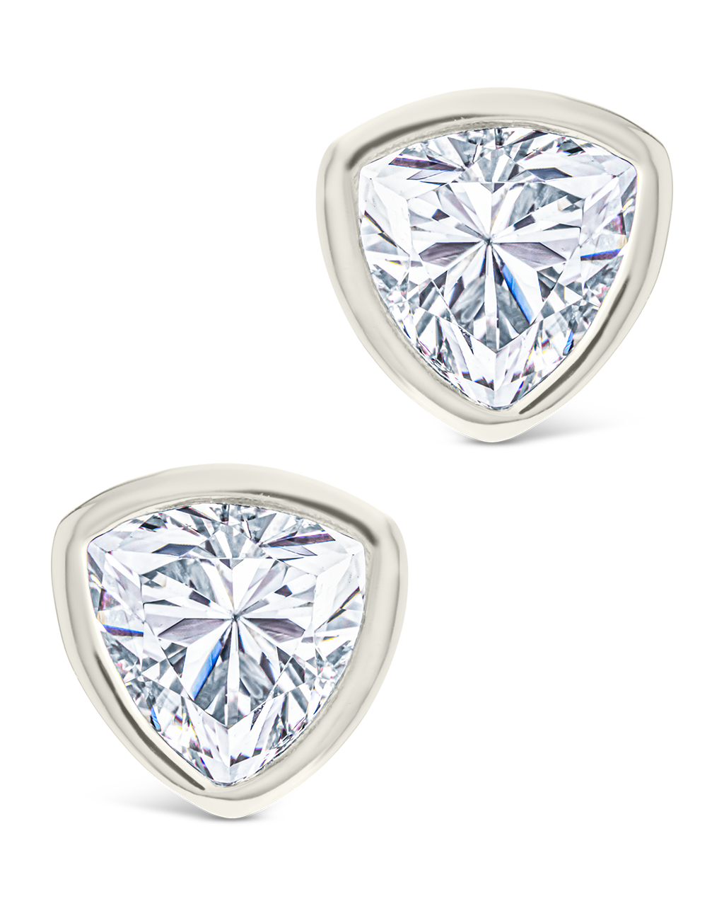 Sterling Silver Trillion Cut Bezel Set Stud Earrings