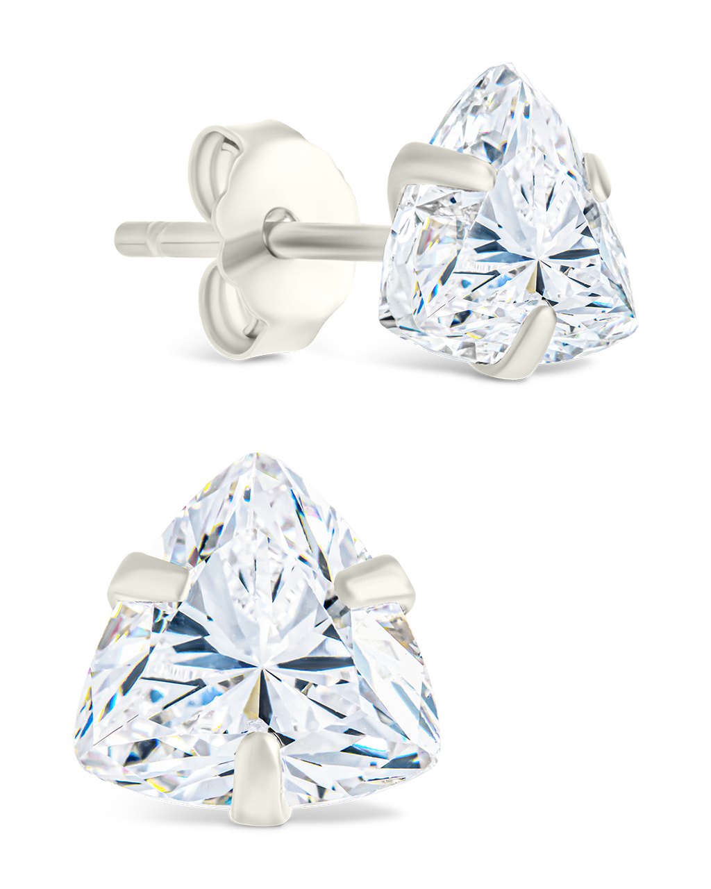 Sterling Silver Trillion Cut Prong Set Stud Earrings