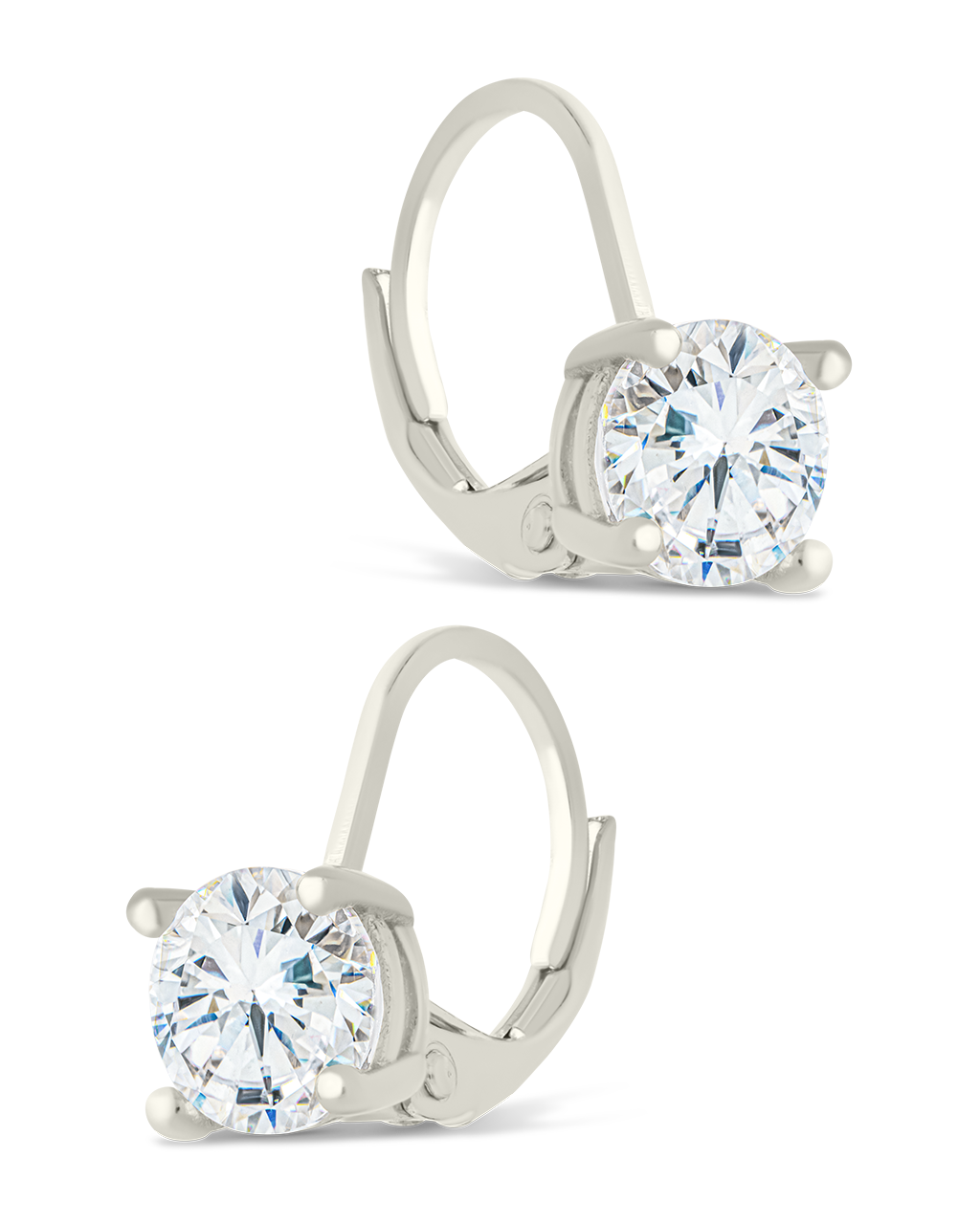 Sterling Silver Round Cut French Clip Earrings