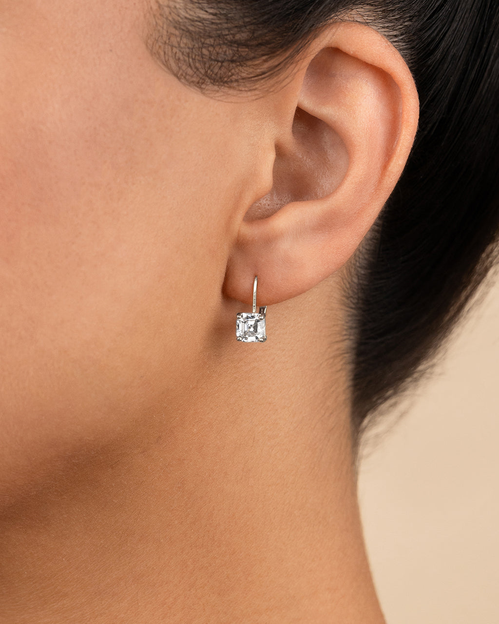 Sterling Silver Princess Cut French Clip Earrings