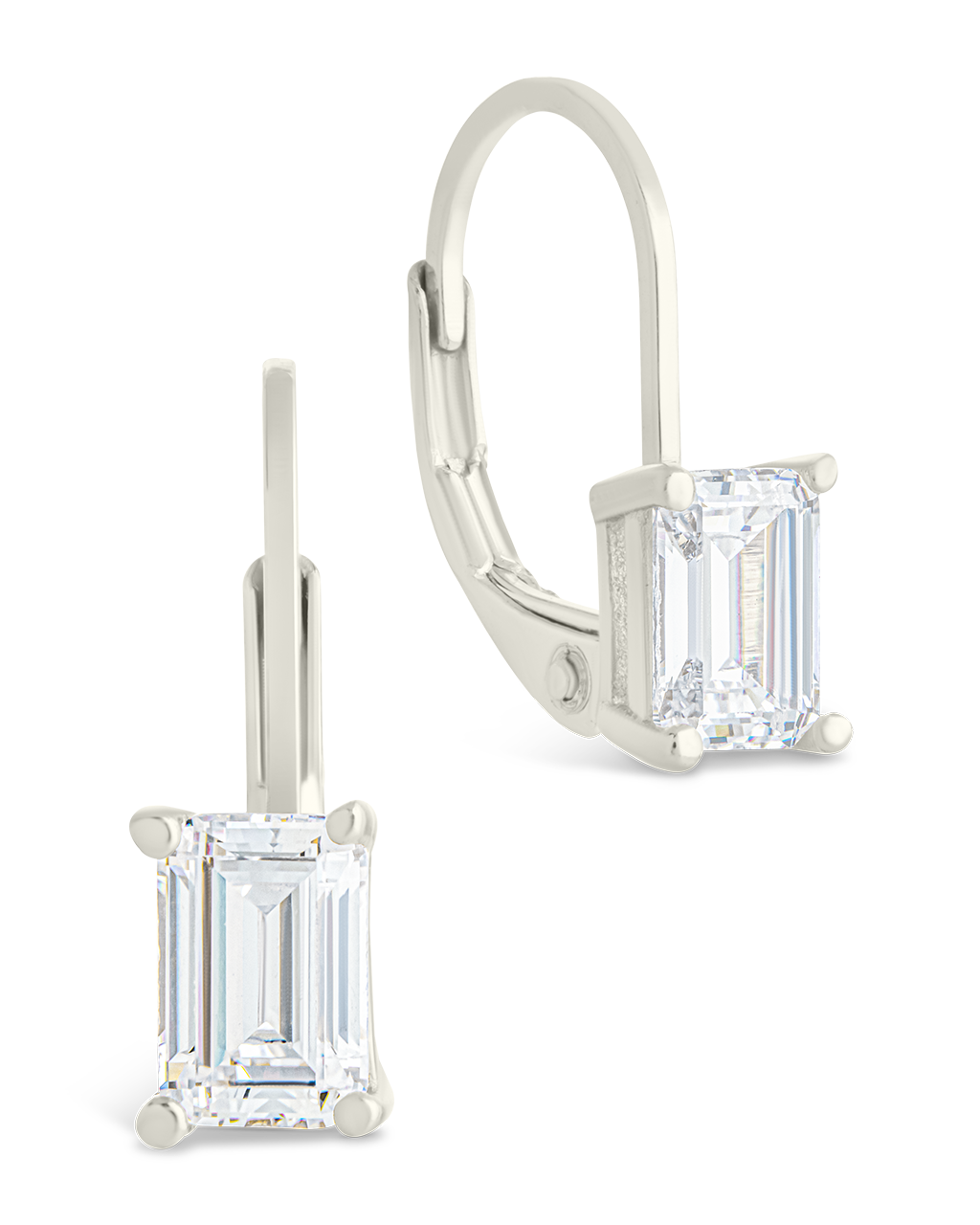 Sterling Silver Emerald Cut French Clip Earrings