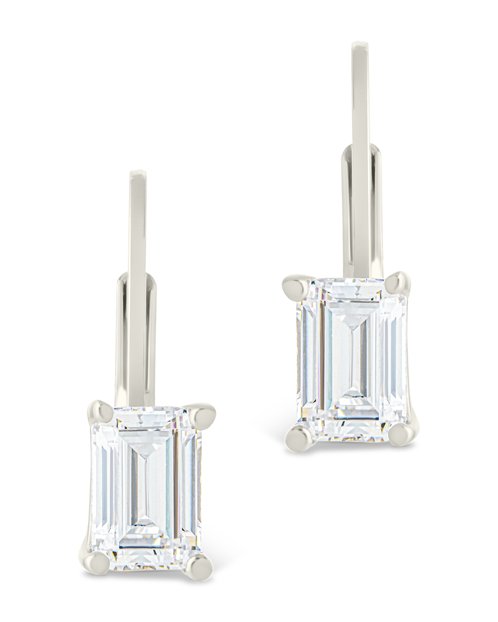 Sterling Silver Emerald Cut French Clip Earrings