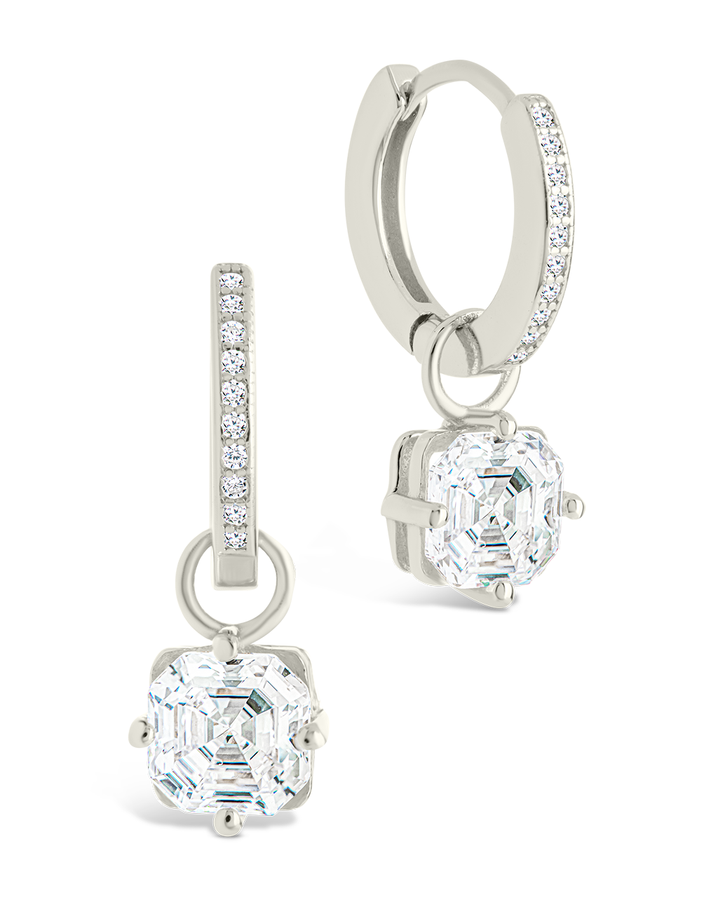 Sterling Silver Augusta Asscher Cut CZ Dangle Micro Hoops
