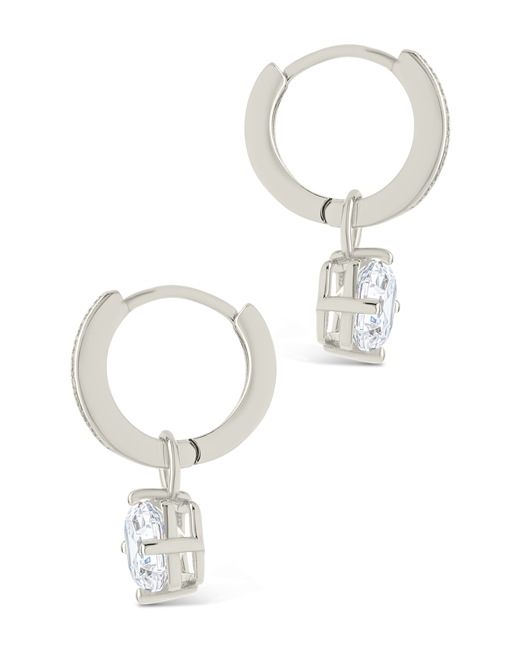 Sterling Silver Augusta Asscher Cut CZ Dangle Micro Hoops