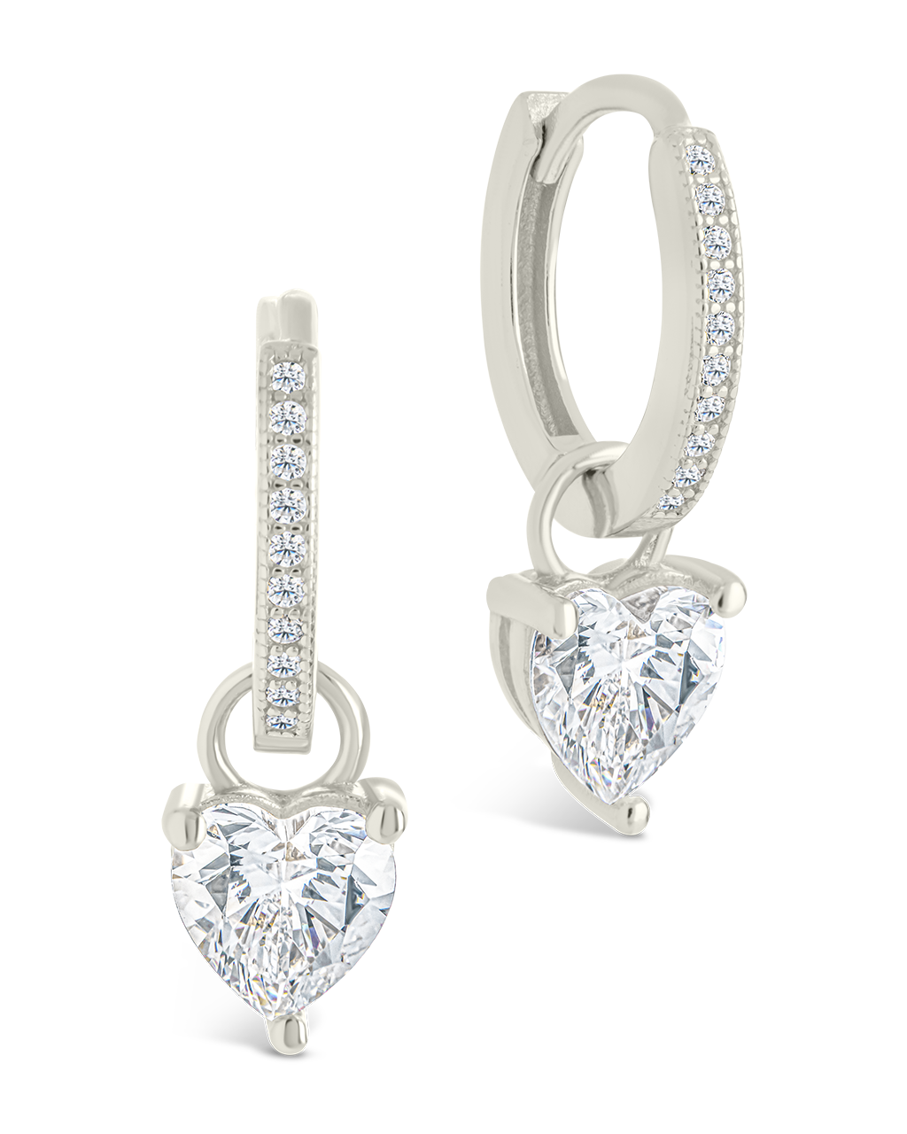 Sterling Silver Eugenia Heart Cut CZ Dangle Micro Hoops