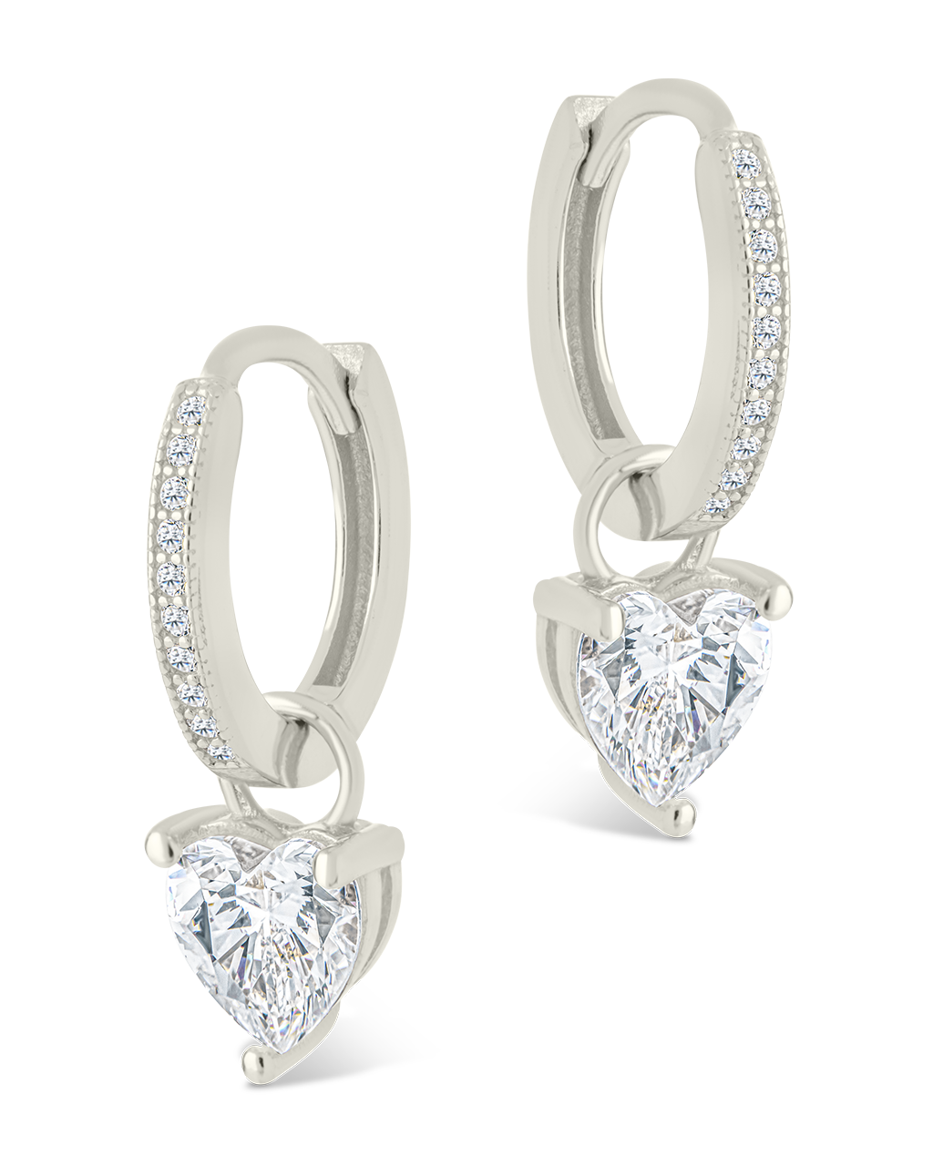 Sterling Silver Eugenia Heart Cut CZ Dangle Micro Hoops