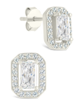 Sterling Silver Emerald Cut Brilliant Halo Studs