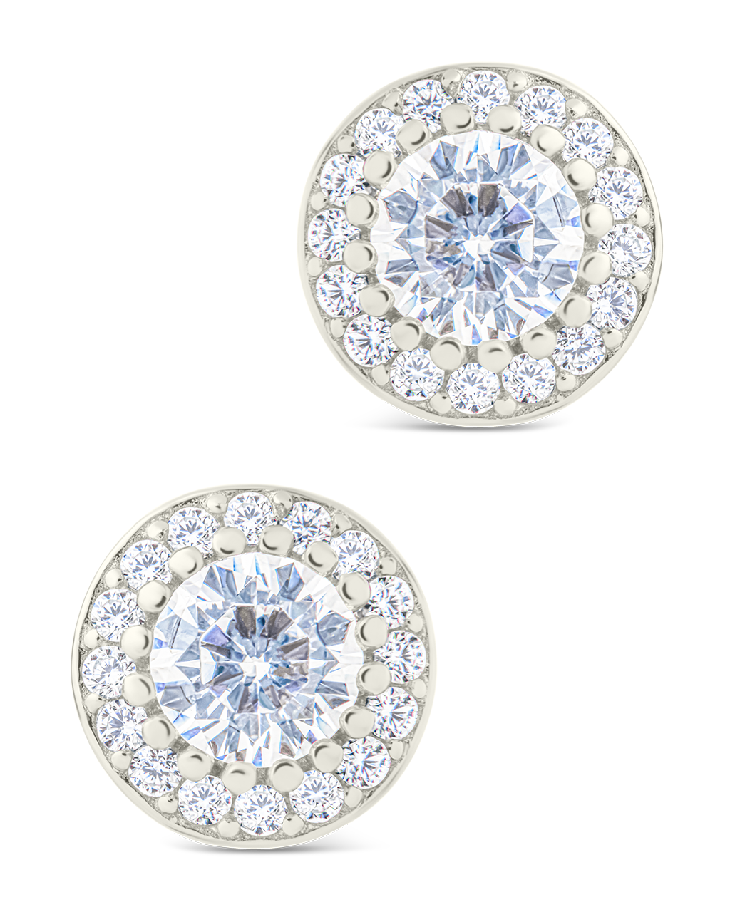 Sterling Silver Round Cut Brilliant Halo Studs