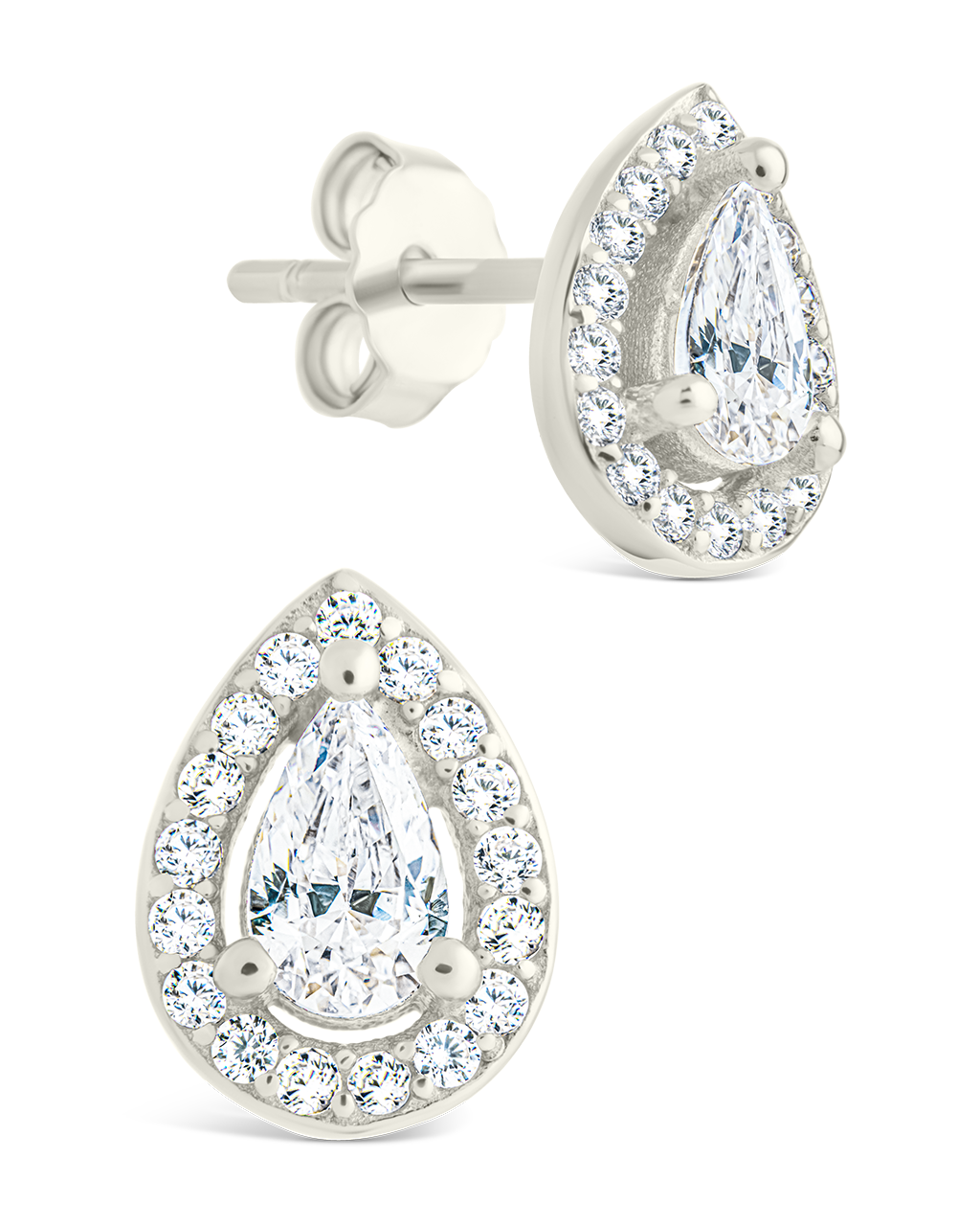 Sterling Silver Pear Cut Brilliant Halo Studs