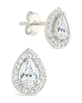 Sterling Silver Pear Cut Brilliant Halo Studs