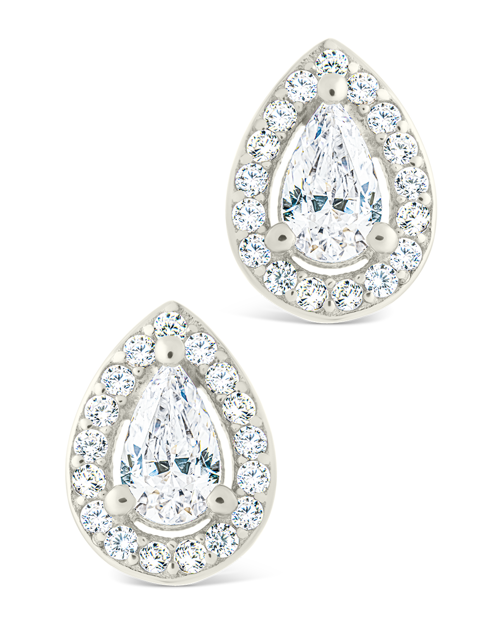 Sterling Silver Pear Cut Brilliant Halo Studs