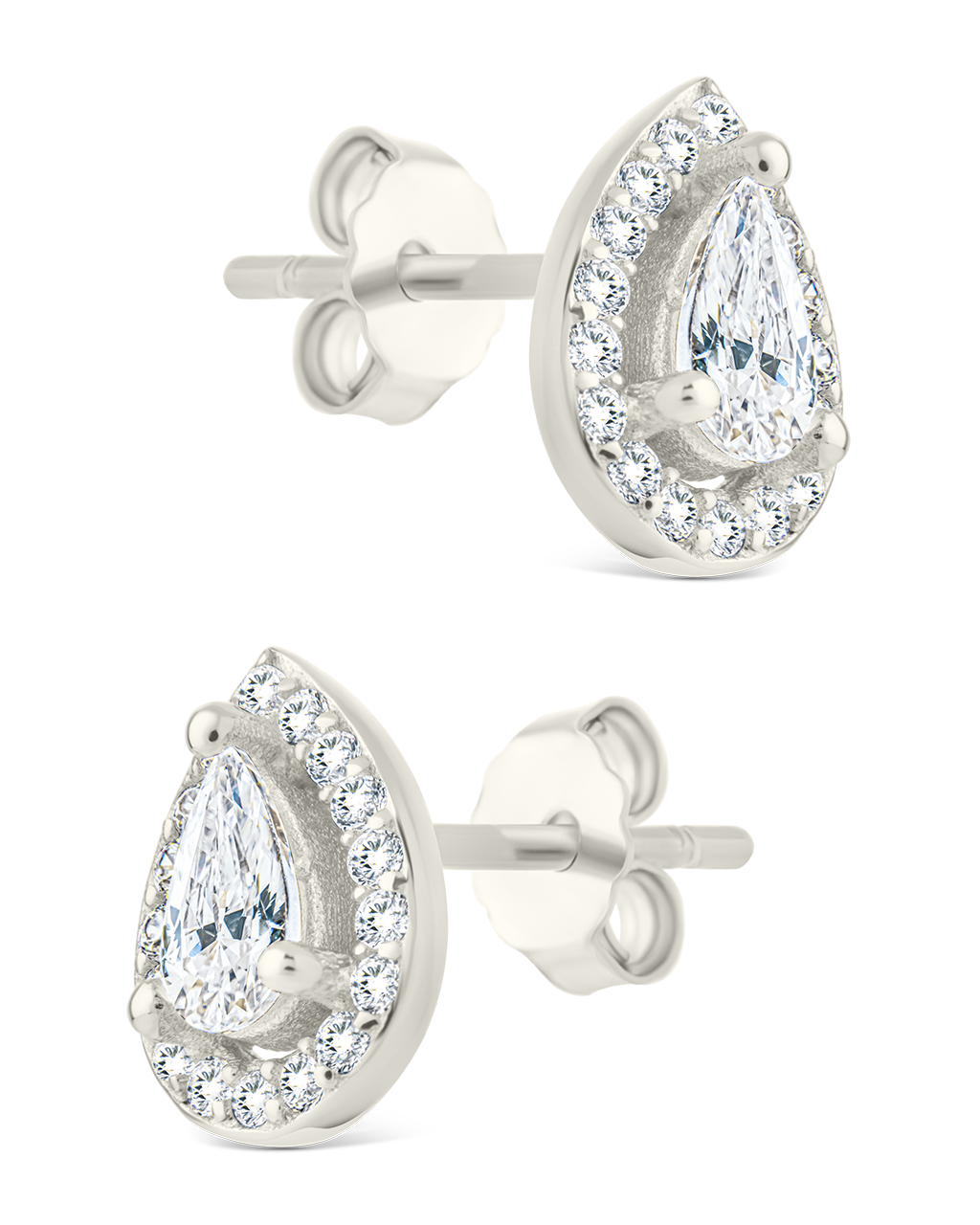Sterling Silver Pear Cut Brilliant Halo Studs