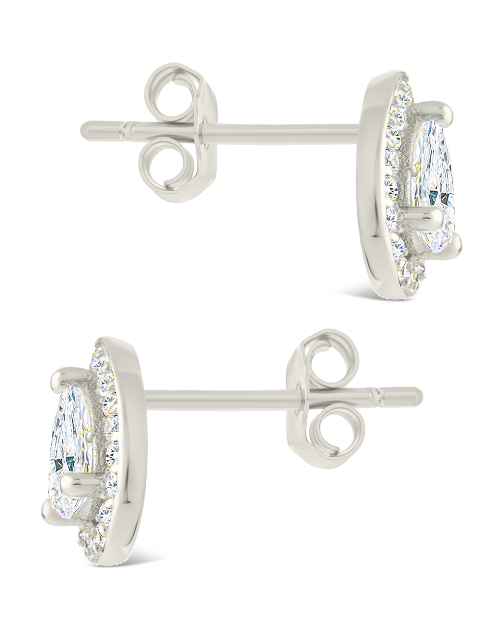 Sterling Silver Pear Cut Brilliant Halo Studs