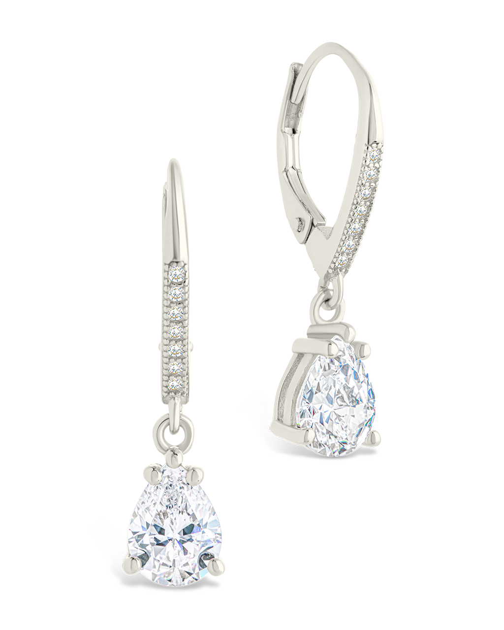 Sterling Silver Angelica Pear Cut CZ French Clip Earrings