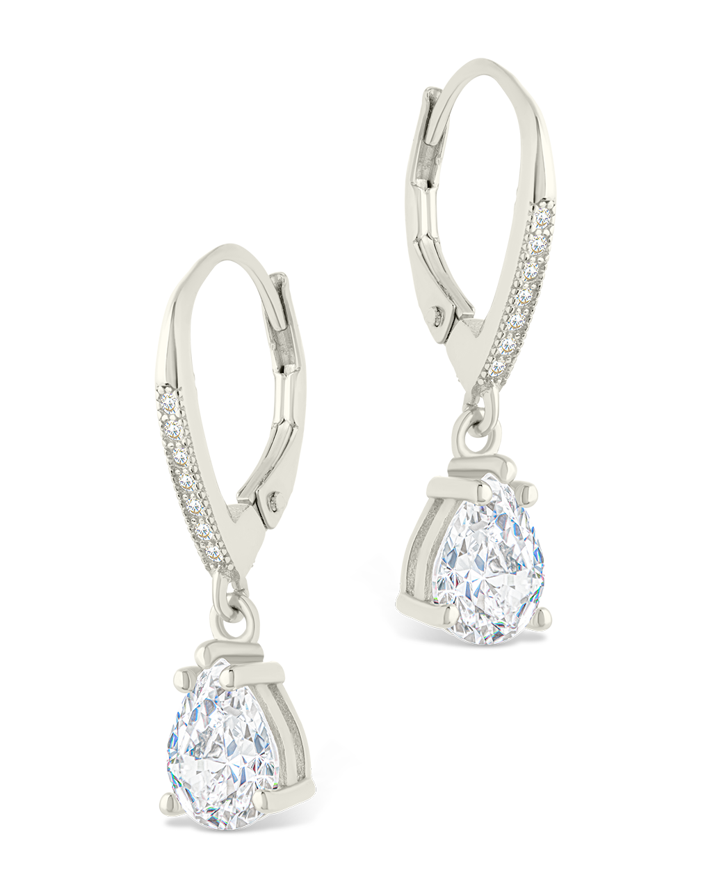 Sterling Silver Angelica Pear Cut CZ French Clip Earrings