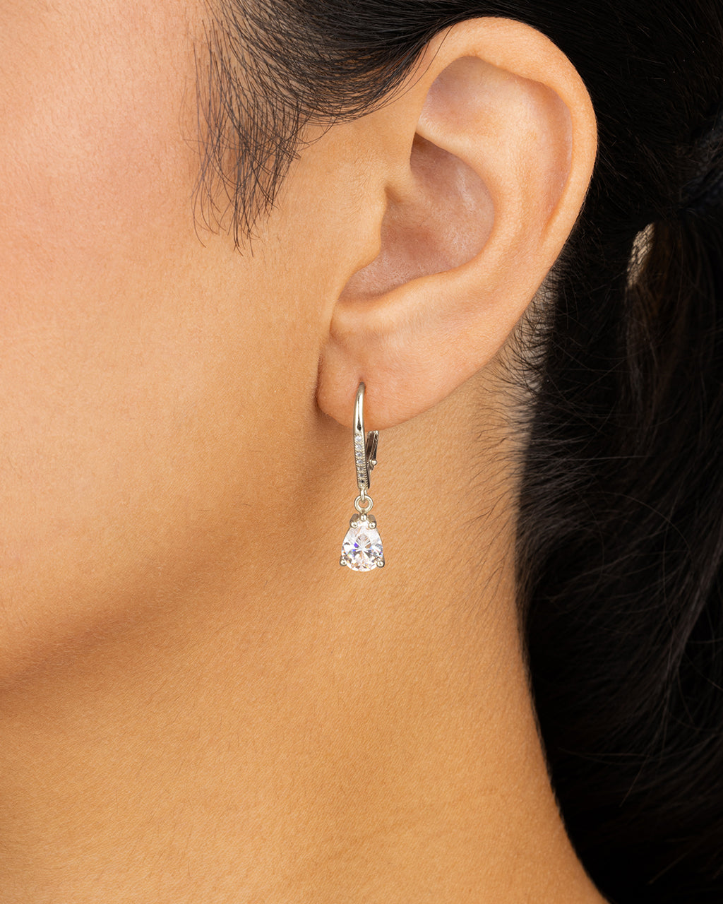 Sterling Silver Angelica Pear Cut CZ French Clip Earrings