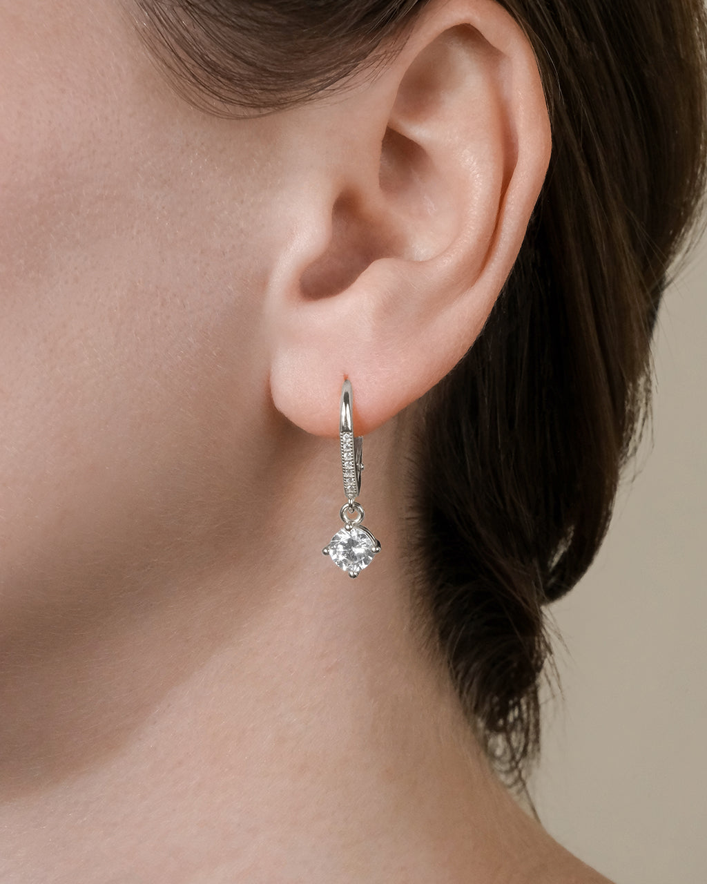 Sterling Silver Matilda Brilliant Cut CZ French Clip Earrings