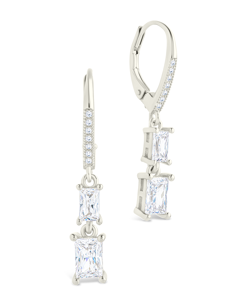 Sterling Silver Eulalia Emerald Cut CZ French Clip Earrings