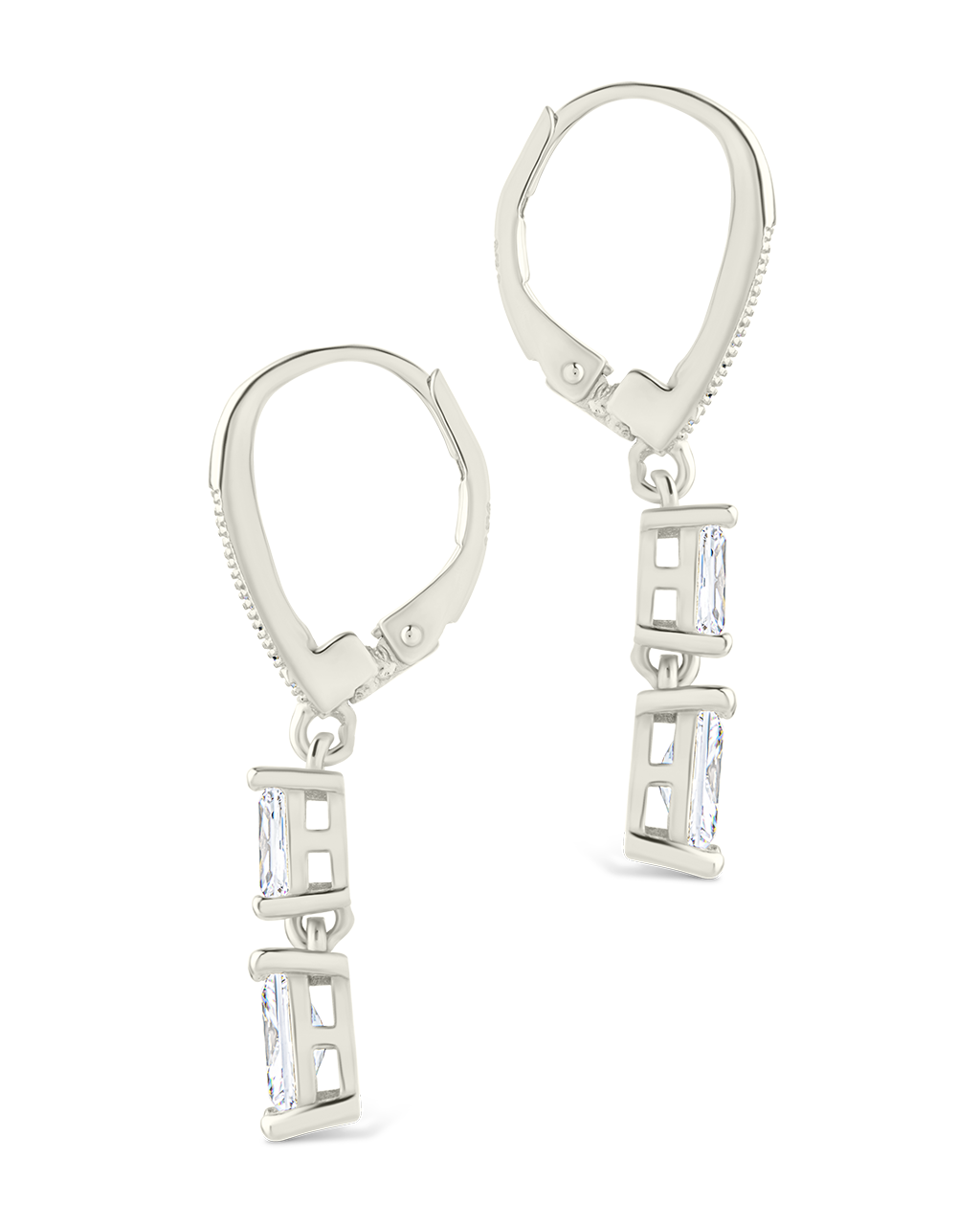 Sterling Silver Eulalia Emerald Cut CZ French Clip Earrings