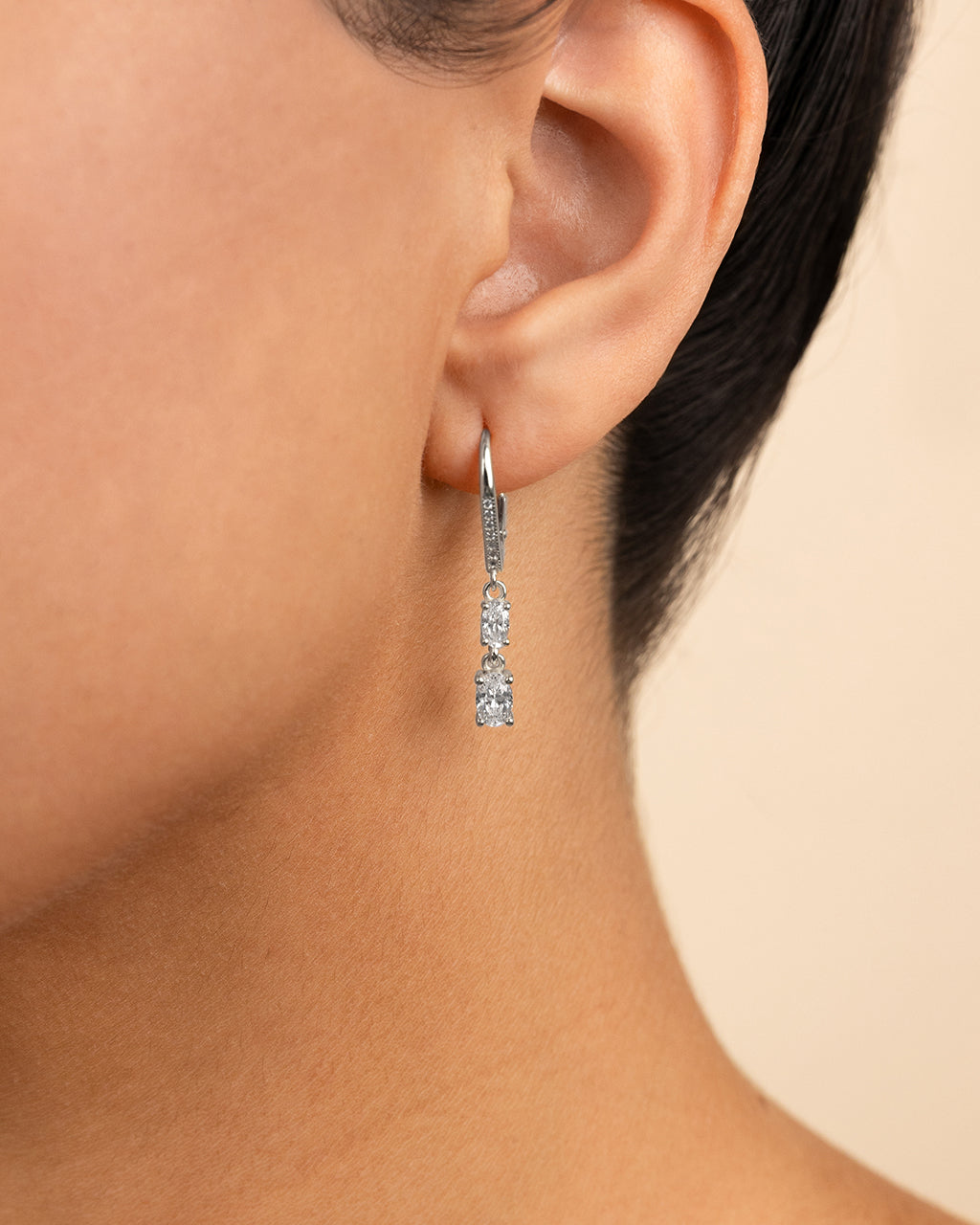 Sterling Silver Liesel Oval Cut CZ French Clip Earrings