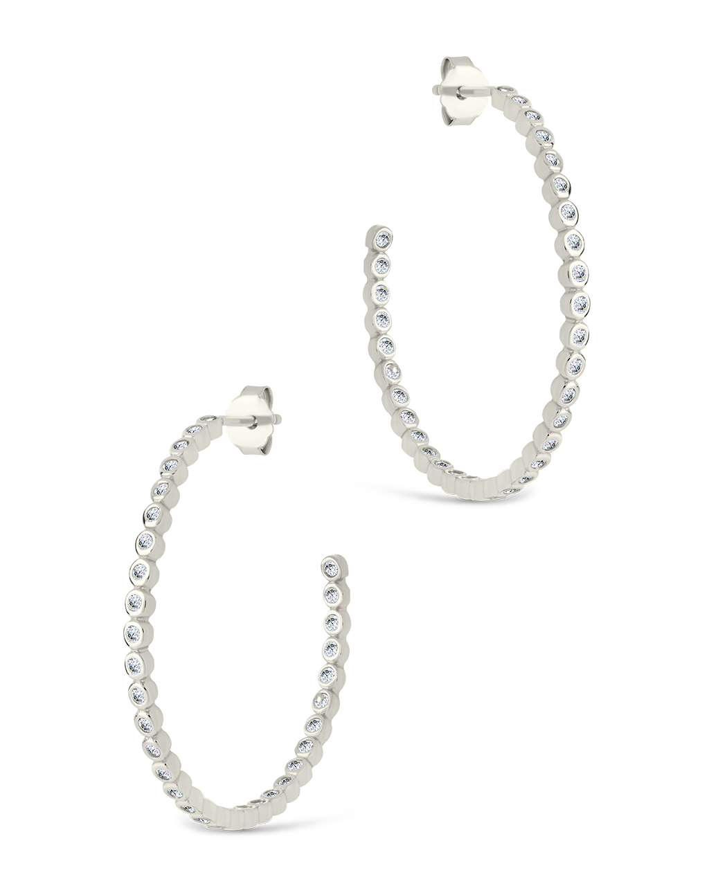 Sterling Silver Bezel Statement Bubble Hoops