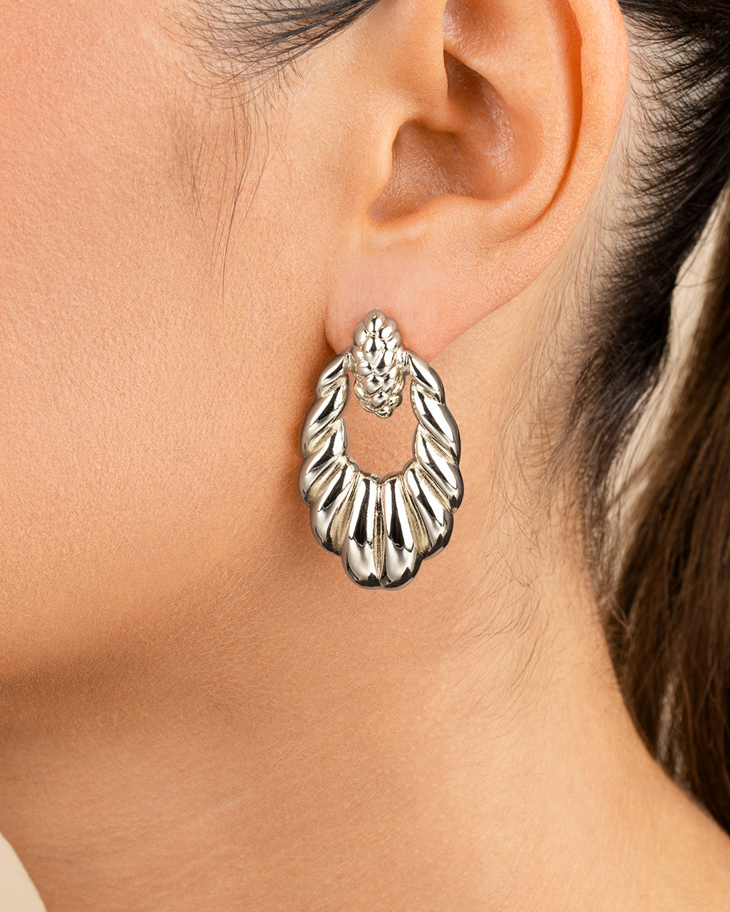 Enid Textured Door Knocker Stud Earrings